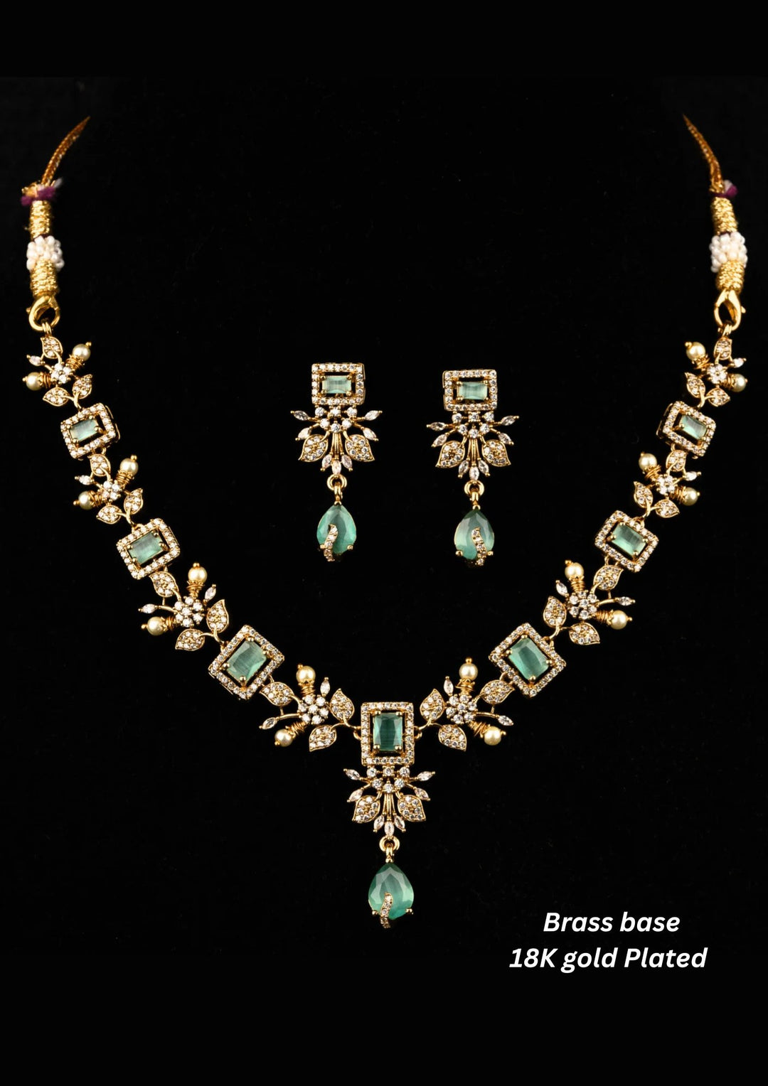 Kundan & Beads Brass Base Gold Plated Necklace With Earrings g 101160