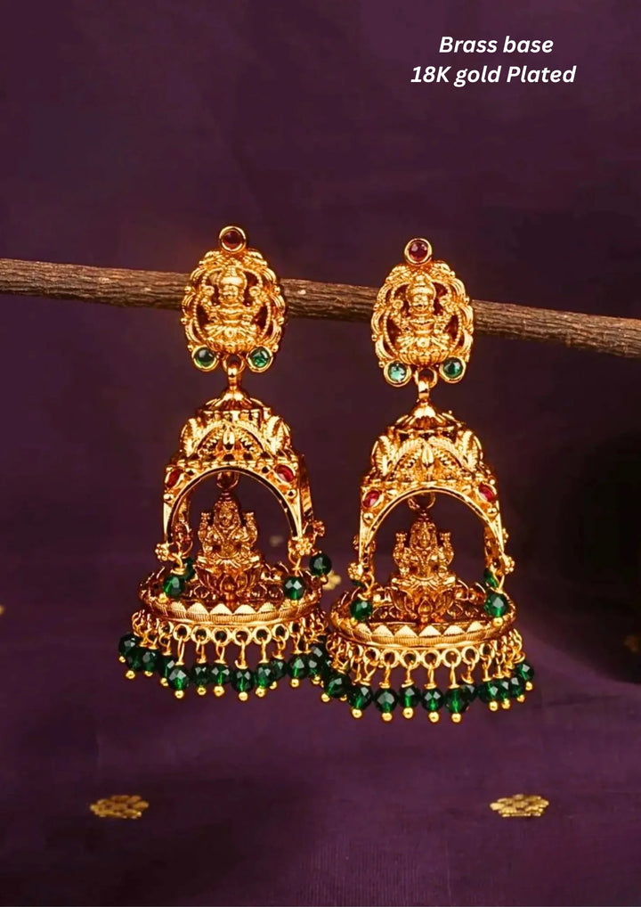 Kundan Brass Base Gold Plated Temple Jhumka c 104520
