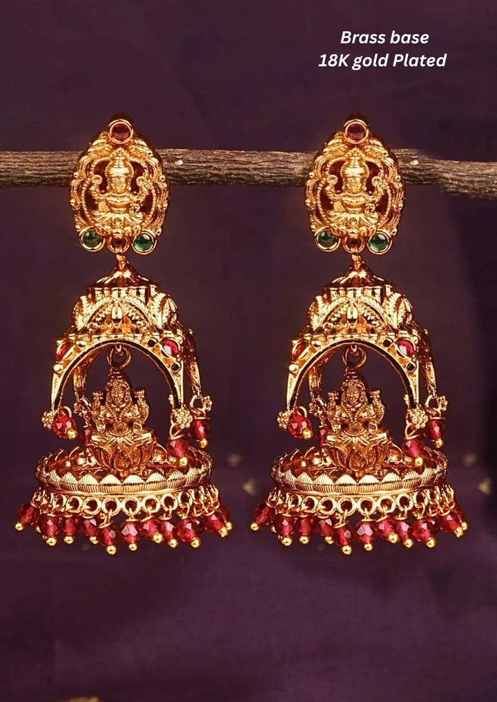Kundan Brass Base Gold Plated Temple Jhumka c 104520