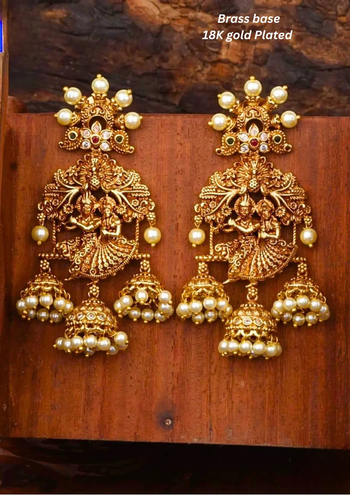 Kundan & Beads Brass Base Gold Plated Temple Jhumka c 106520