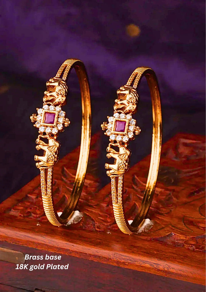 Kundan Brass Base Gold Plated Matt Finish Bangles c 103520 (Set of 2)