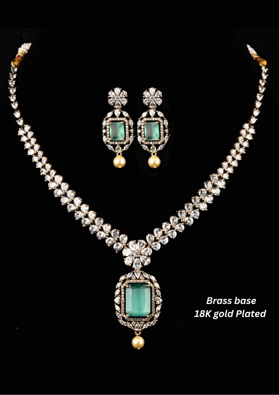 Victorian Brass Base Gold Plated Necklace With Earrings s 200061