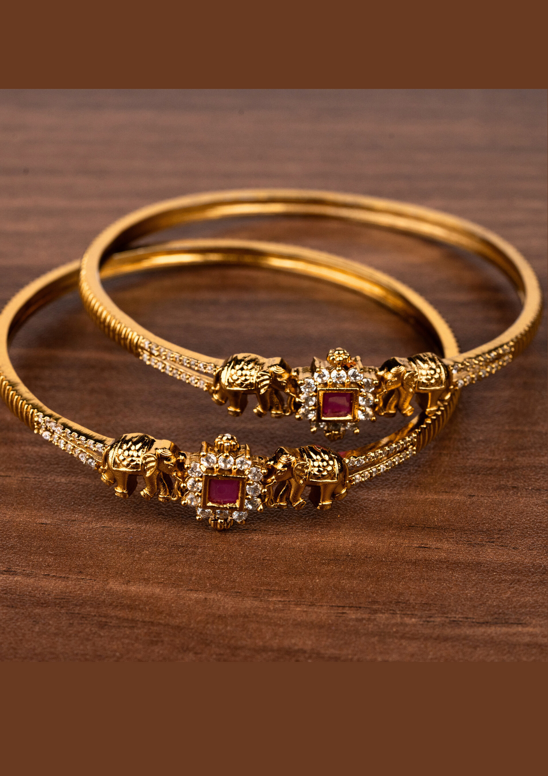 Kundan Brass Base Gold Plated Matt Finish Bangles c 103520 (Set of 2)