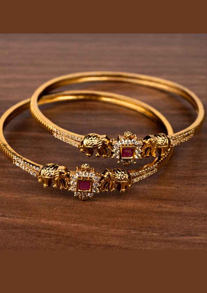 Kundan Brass Base Gold Plated Matt Finish Bangles c 103520 (Set of 2)