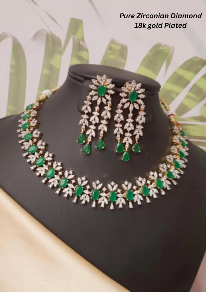 Pure Zirconian Gold Plated diamond necklace with earrings g 101500