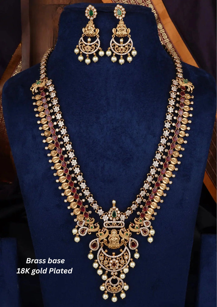Kundan & Beads Brass Base Gold Plated Temple Necklace With Earrings c 1018020