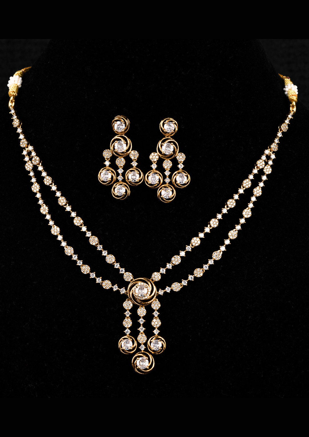 Pure Zirconian Gold PlatedDiamond Stone Necklace With Earrings g 101150