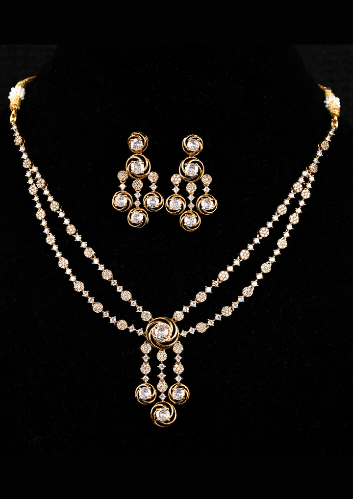 Pure Zirconian Gold PlatedDiamond Stone Necklace With Earrings g 101150