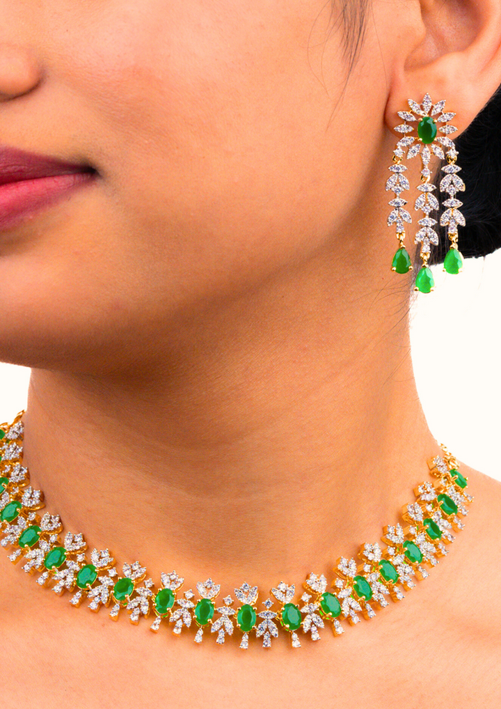 Pure Zirconian Gold Plated diamond necklace with earrings g 101500