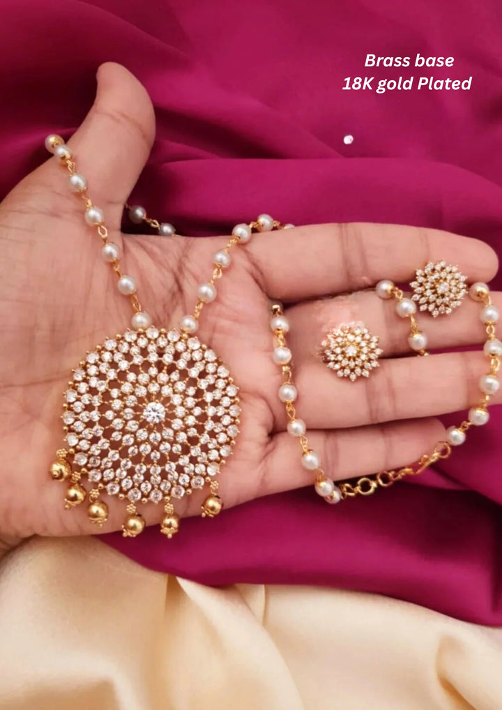 Kundan & Beads Brass Base Gold Plated Necklace With Earrings g 10999