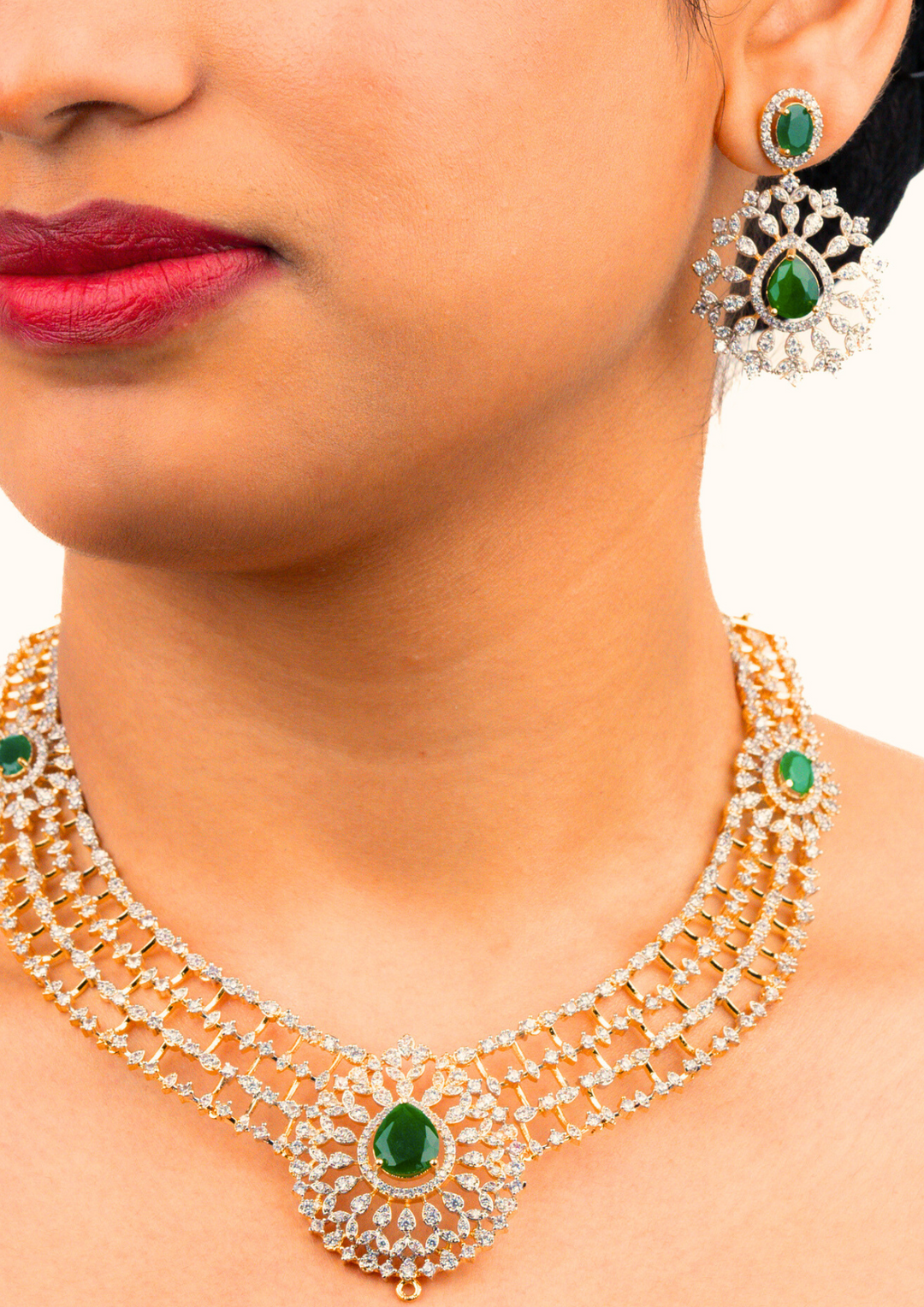 Pure Zirconian Diamond Gold Plated Necklace With Earrings And Mangtikka g 102250