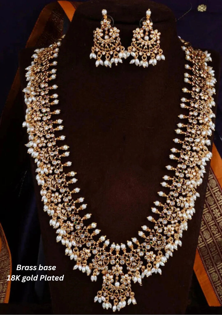 Kundan & Beads Brass Base Gold Plated Necklace With Earrings c 1025020