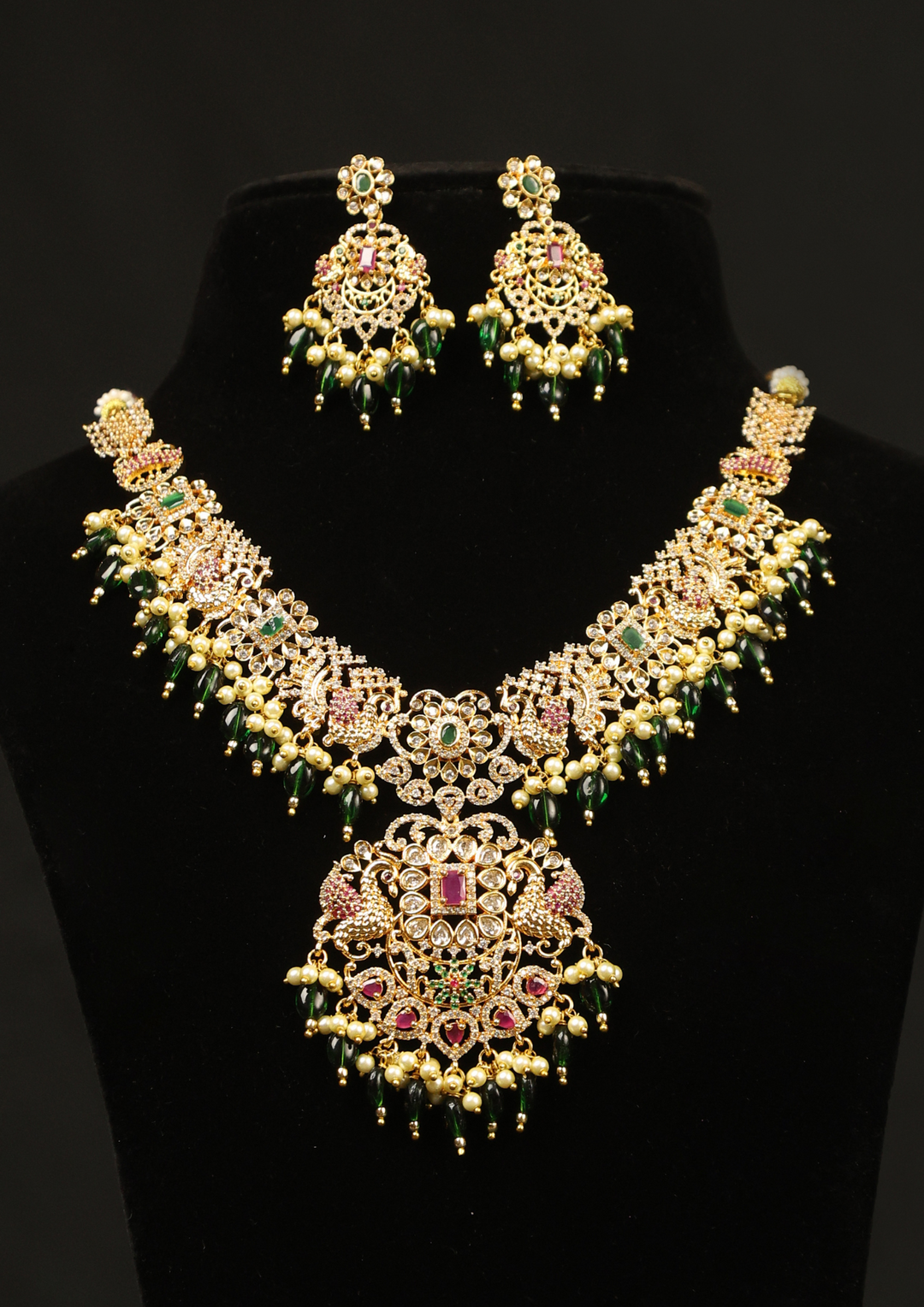 Kundan and beads Brass Base Gold Plated necklace with earrings g 101699
