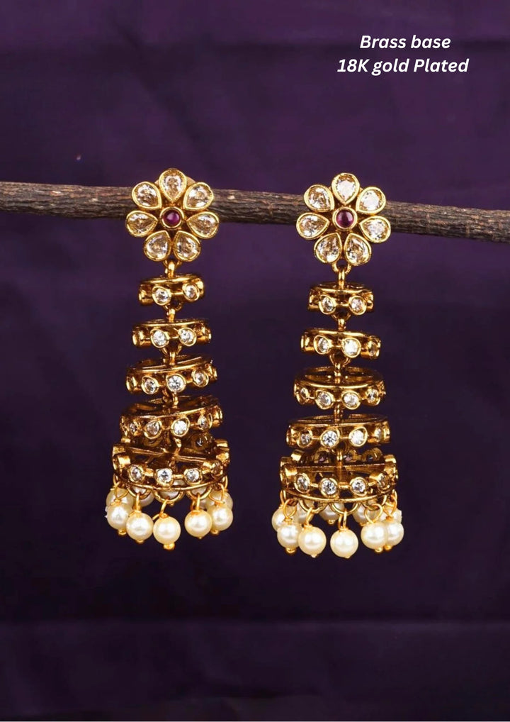 Kundan Brass Base Gold Plated Earrings c103520