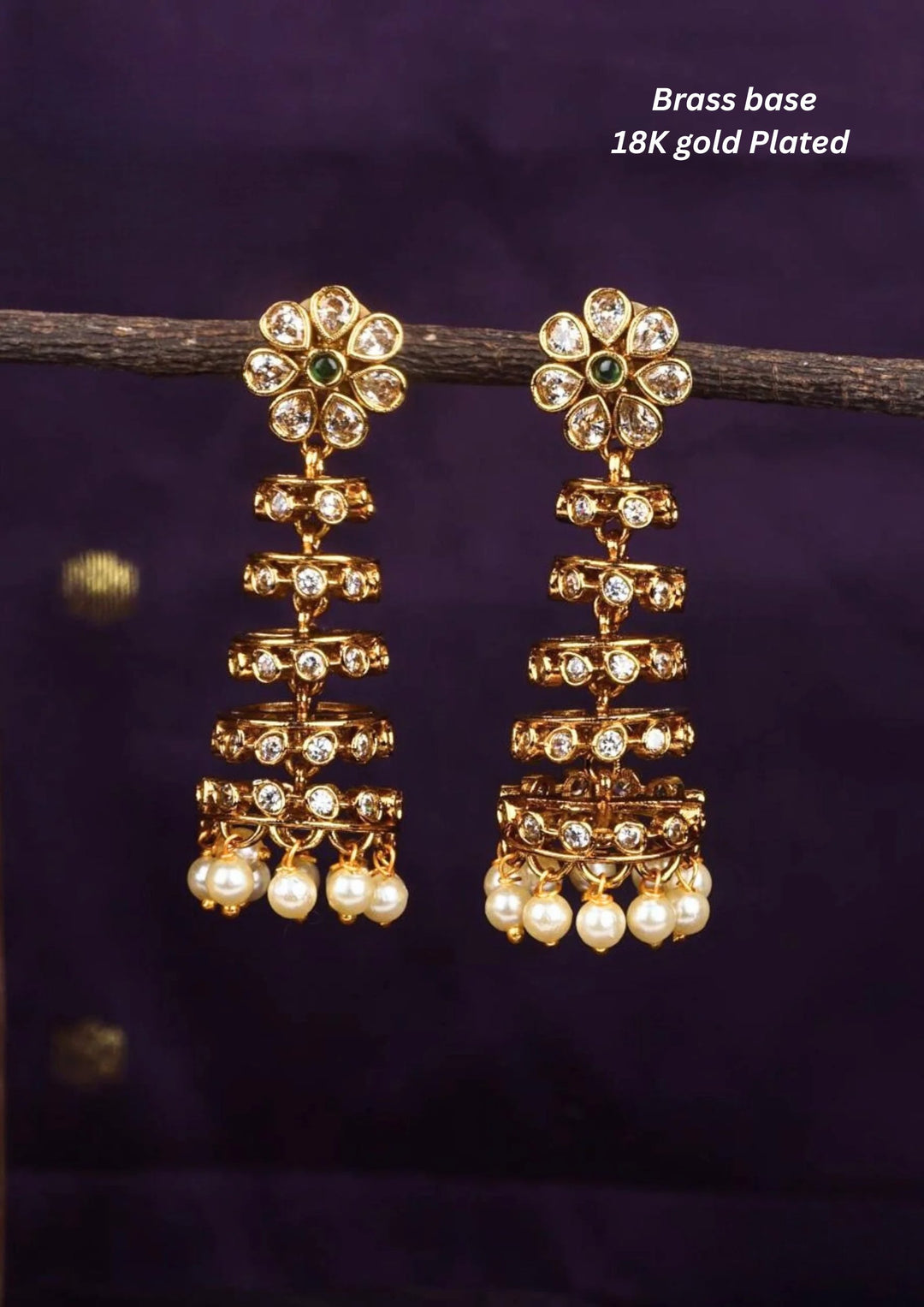 Kundan Brass Base Gold Plated Earrings c103520