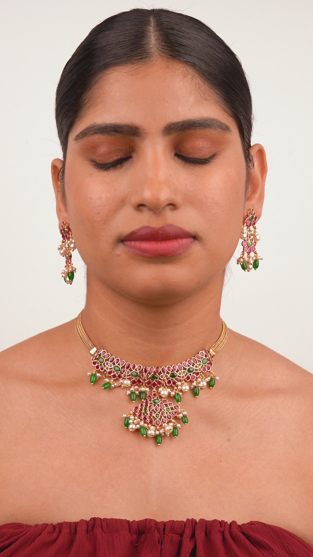 Kundan & Beads Kemp Stone Brass Base Gold Plated Necklace With Earrings g 101800