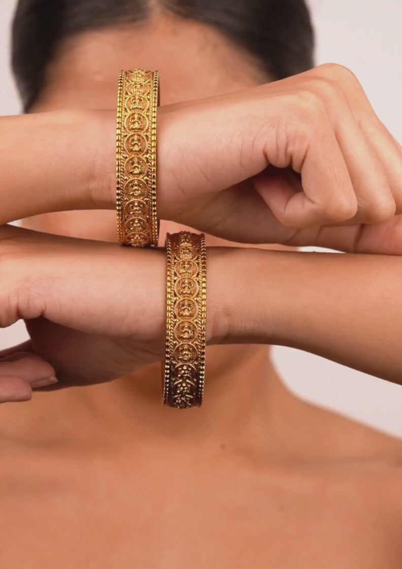 Kundan Brass Base Gold Plated Temple Bangles c 105020 (set of 2)