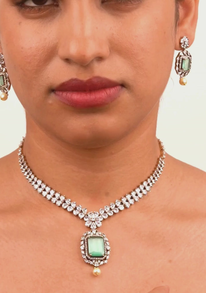 Victorian Brass Base Gold Plated Necklace With Earrings s 200061