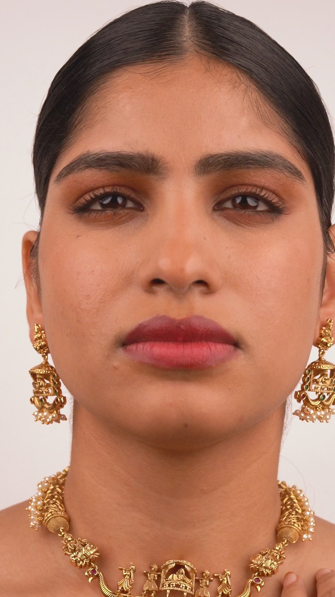 Kundan & Beads Brass Base Gold Plated Temple Necklace With Earrings g 102050