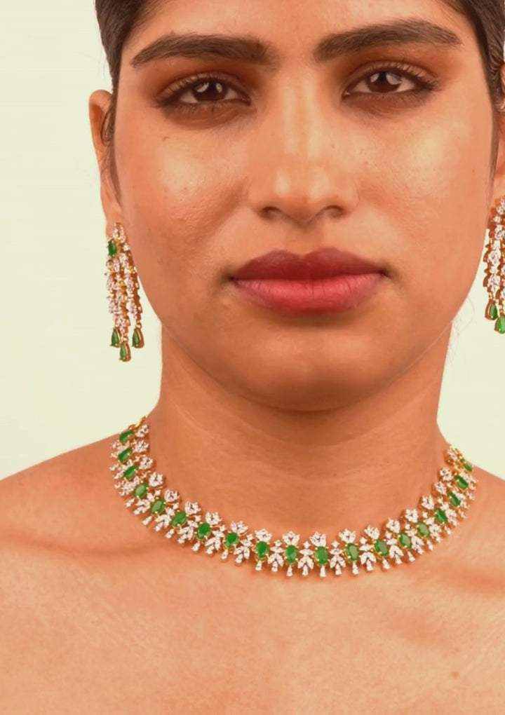 Pure Zirconian Gold Plated diamond necklace with earrings g 101500